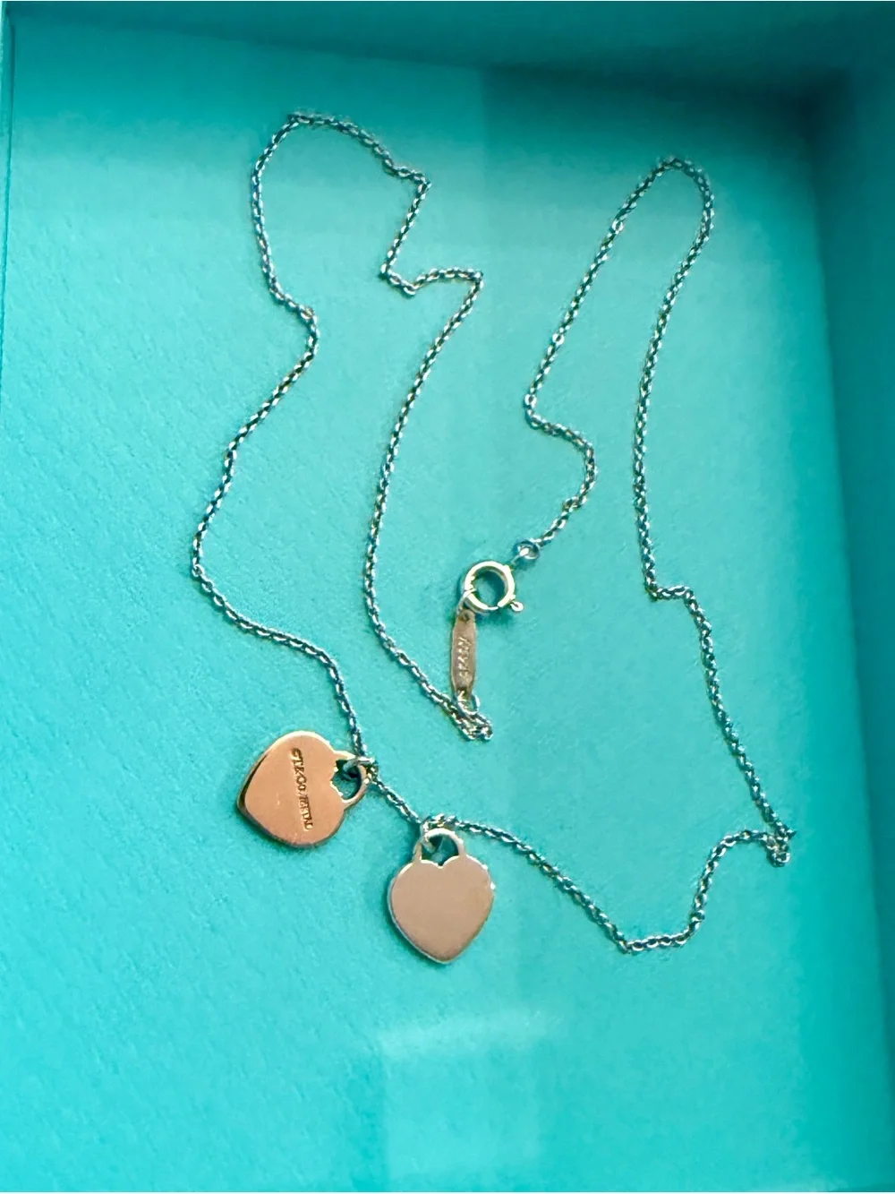 Tiffany & Co. Double Heart Tag Pendant Necklace - Silver and Rose Gold